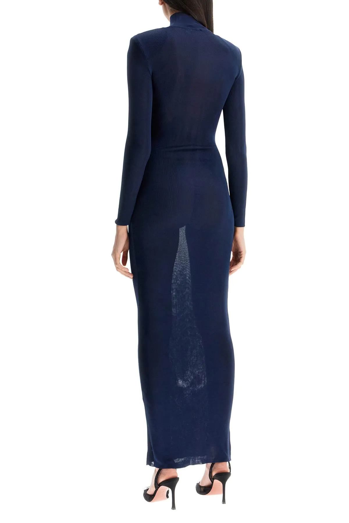 High-Neck Ribbed Viscose Maxi Dress