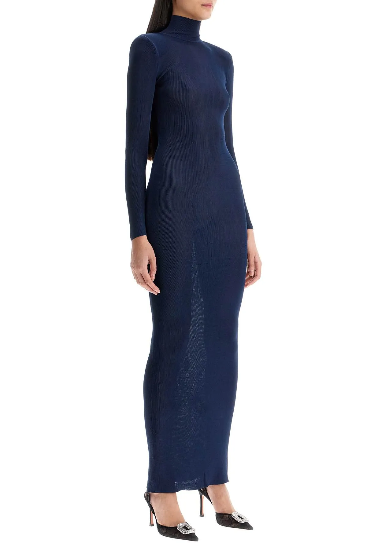 High-Neck Ribbed Viscose Maxi Dress
