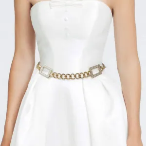 iLLASPARKZ Double Stone Paved Square Pointed Metal Chain Waist Belt