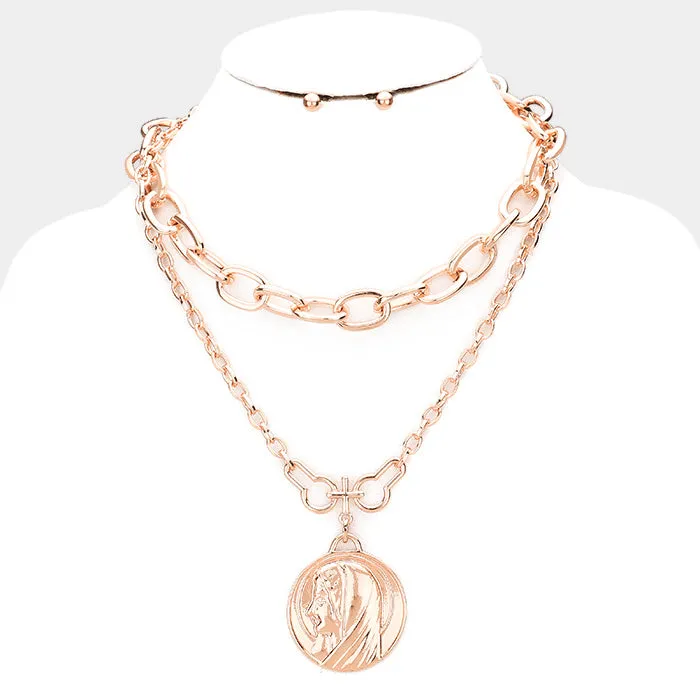 iLLASPARKZ Layered Saint Mary Metal Pendant Necklace
