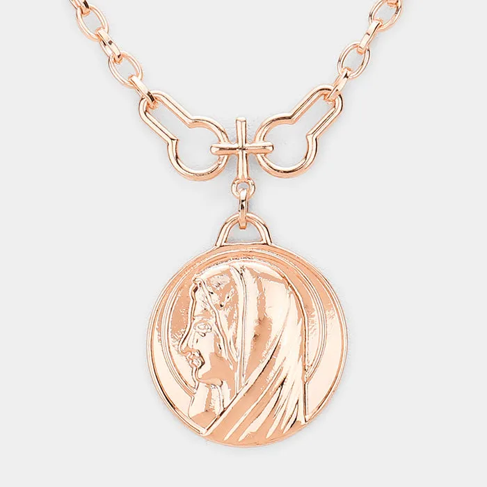 iLLASPARKZ Layered Saint Mary Metal Pendant Necklace