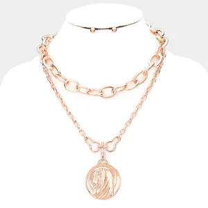 iLLASPARKZ Layered Saint Mary Metal Pendant Necklace