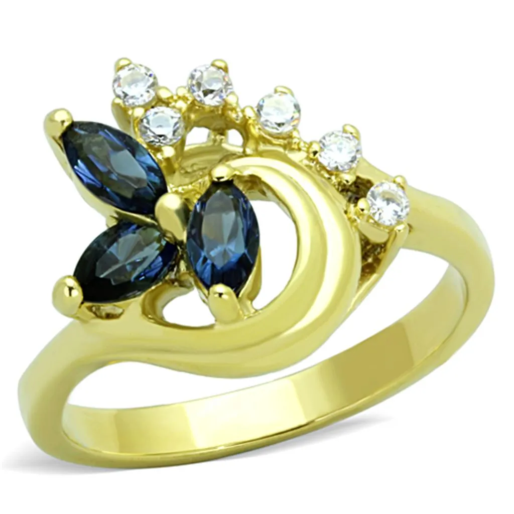 IP Gold(Ion Plating) Stainless Steel Ring with Top Grade Crystal in Montana for Women Style TK1571