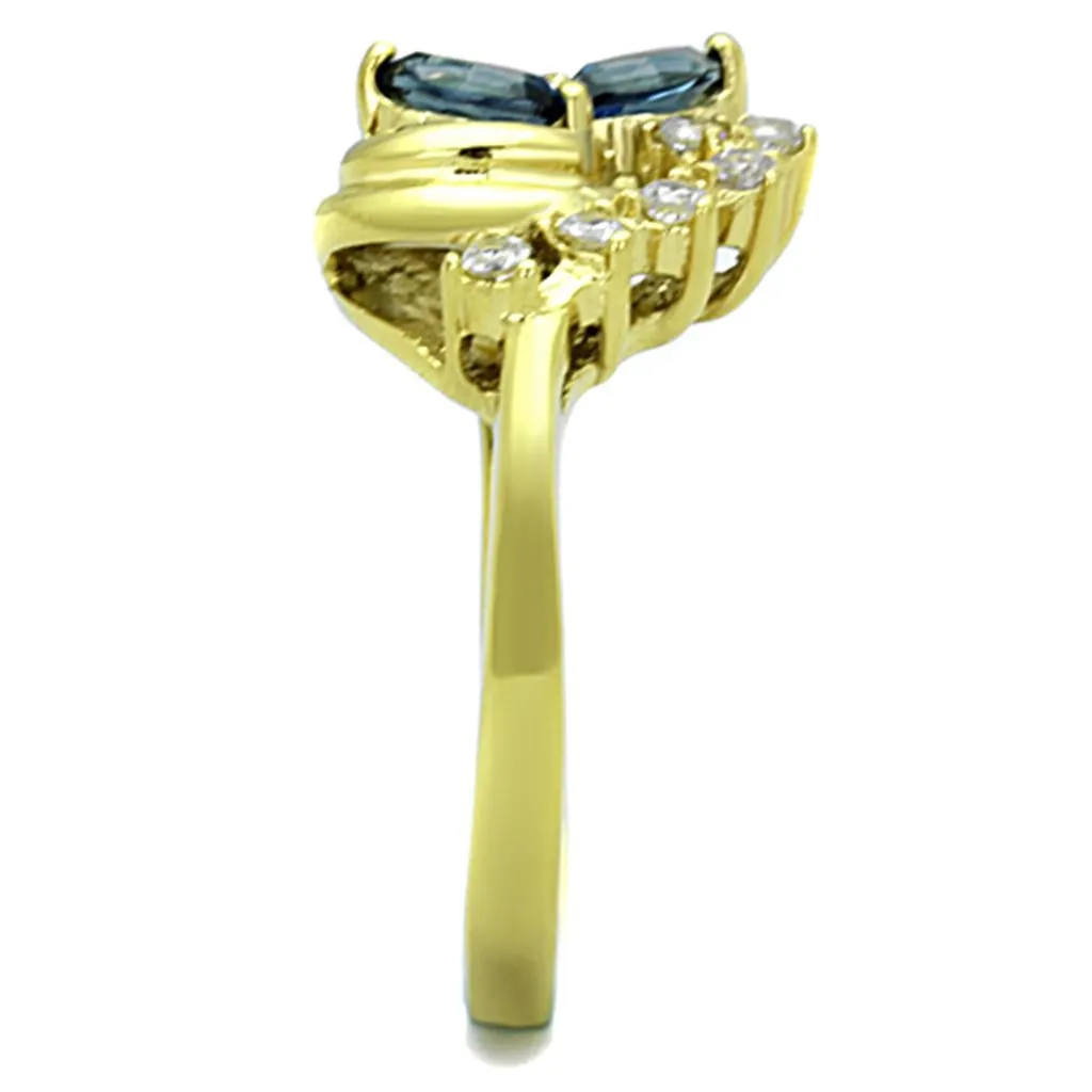 IP Gold(Ion Plating) Stainless Steel Ring with Top Grade Crystal in Montana for Women Style TK1571