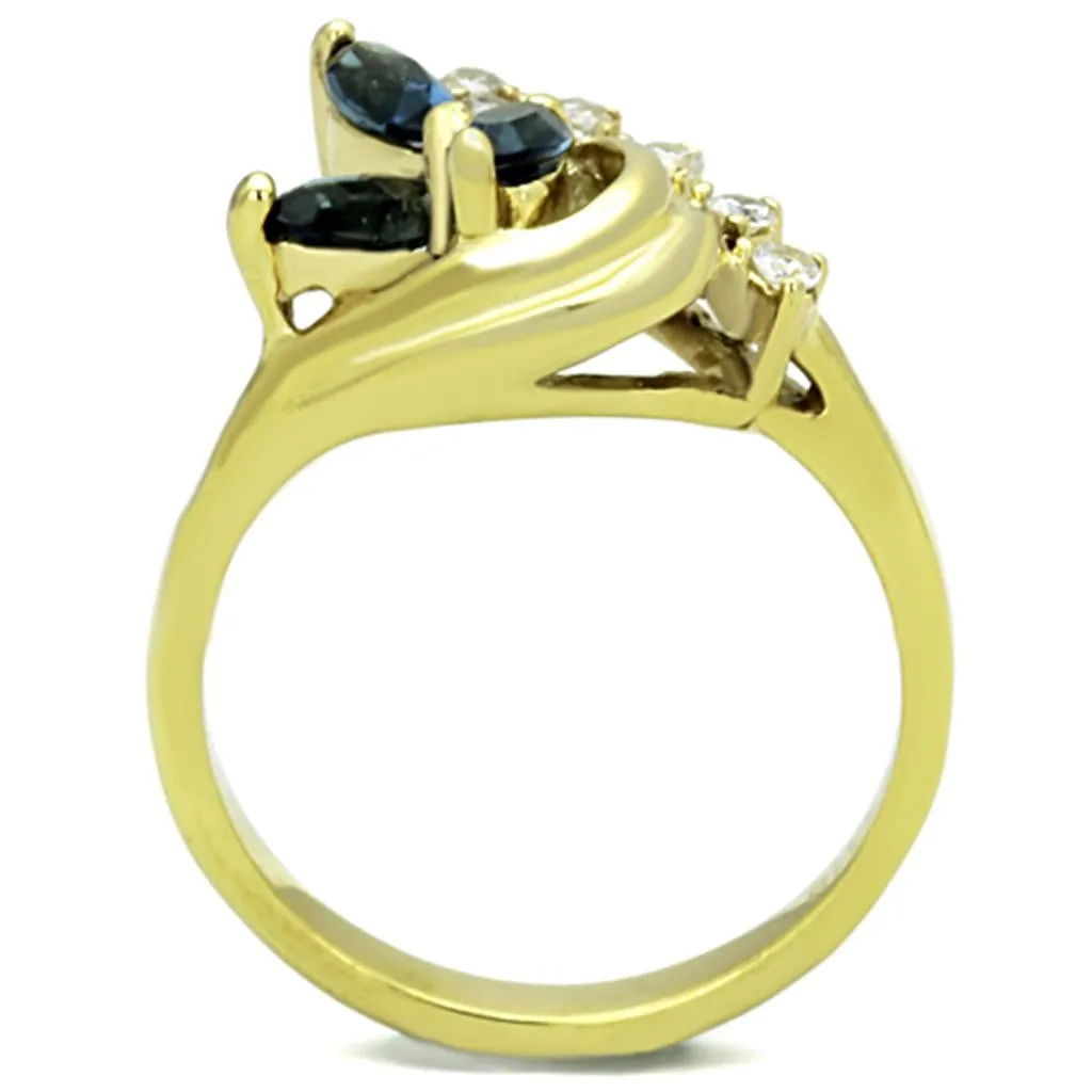 IP Gold(Ion Plating) Stainless Steel Ring with Top Grade Crystal in Montana for Women Style TK1571