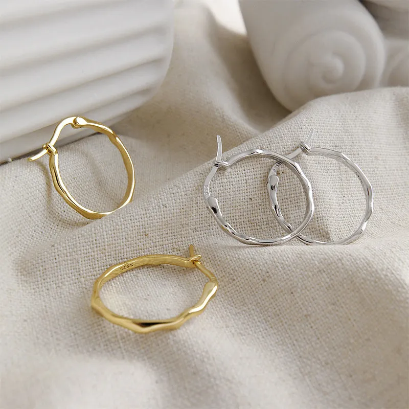 Irregular Surface Thin Hoop Earrings