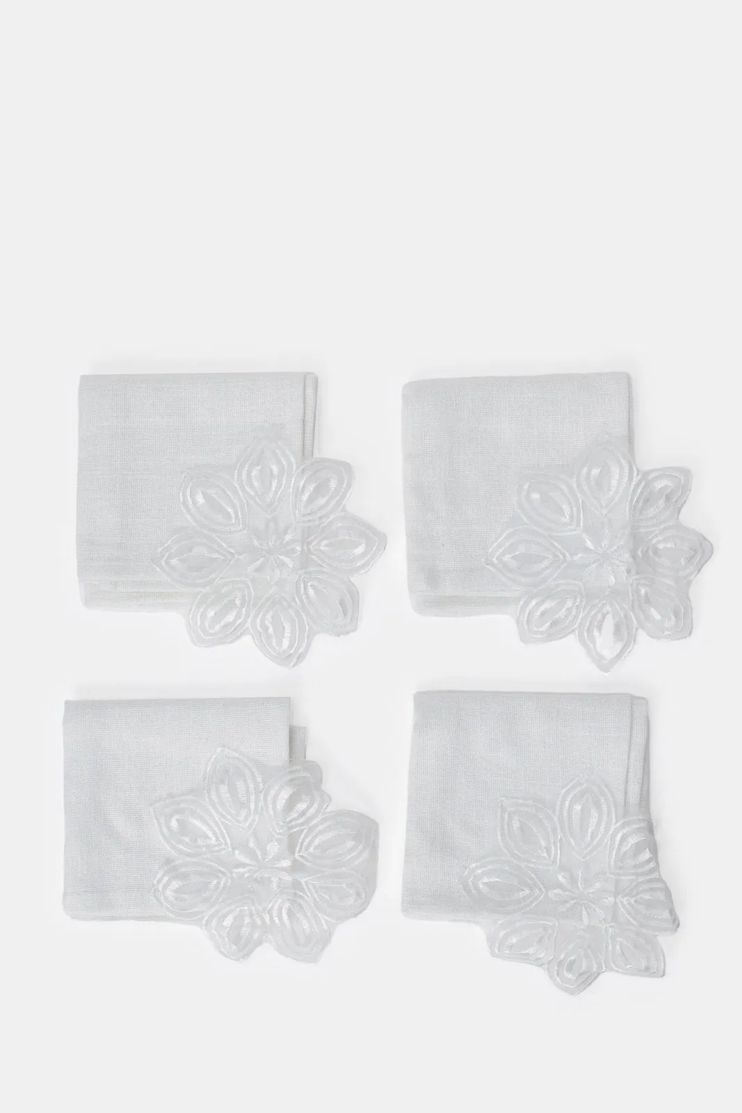 Ivory Floral Applique Embroidered Napkin (4 Piece)