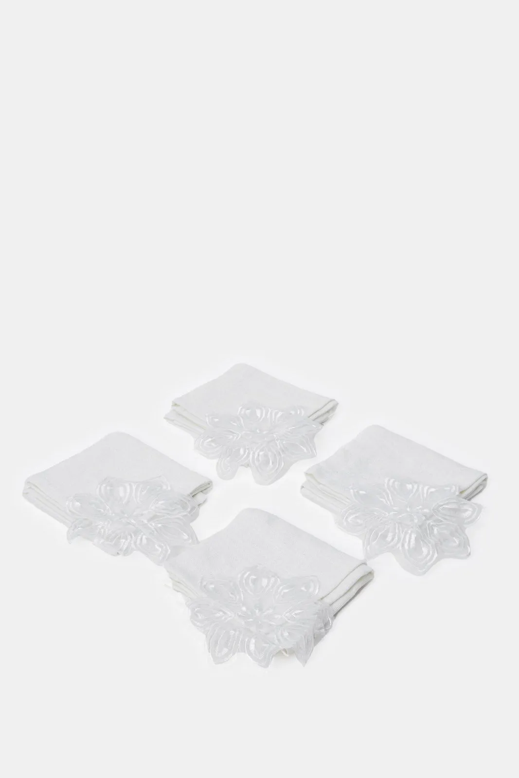 Ivory Floral Applique Embroidered Napkin (4 Piece)