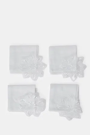 Ivory Floral Applique Embroidered Napkin (4 Piece)