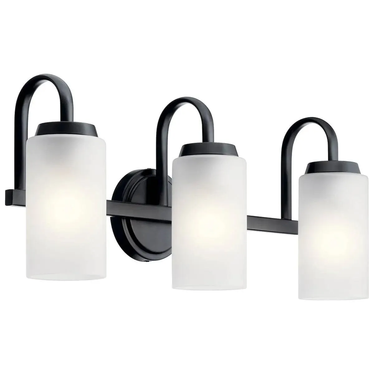 Kennewick 23 In 3-Lights Bathroom Vanity Light With Clear Satin Etched Glass, Black Finish