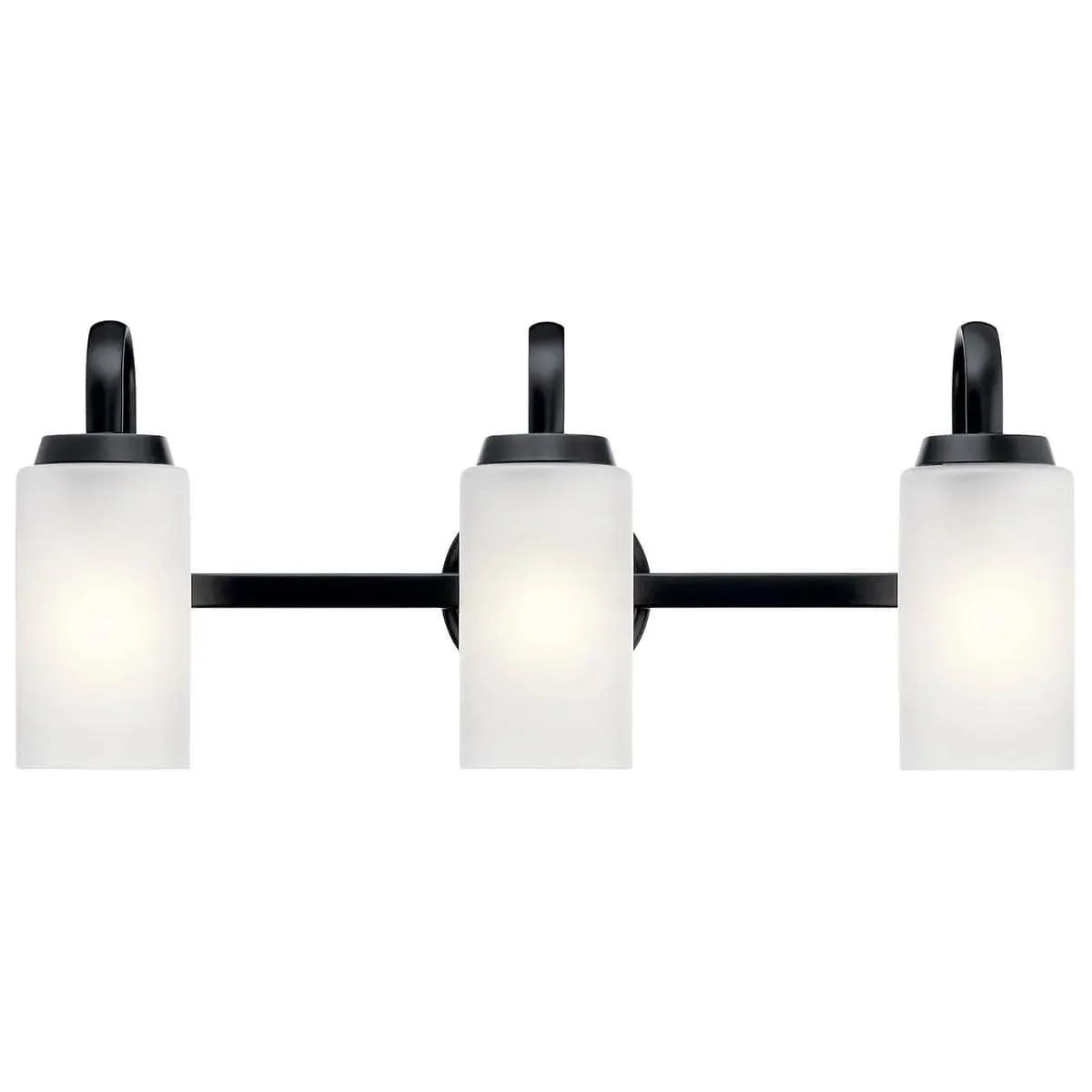 Kennewick 23 In 3-Lights Bathroom Vanity Light With Clear Satin Etched Glass, Black Finish