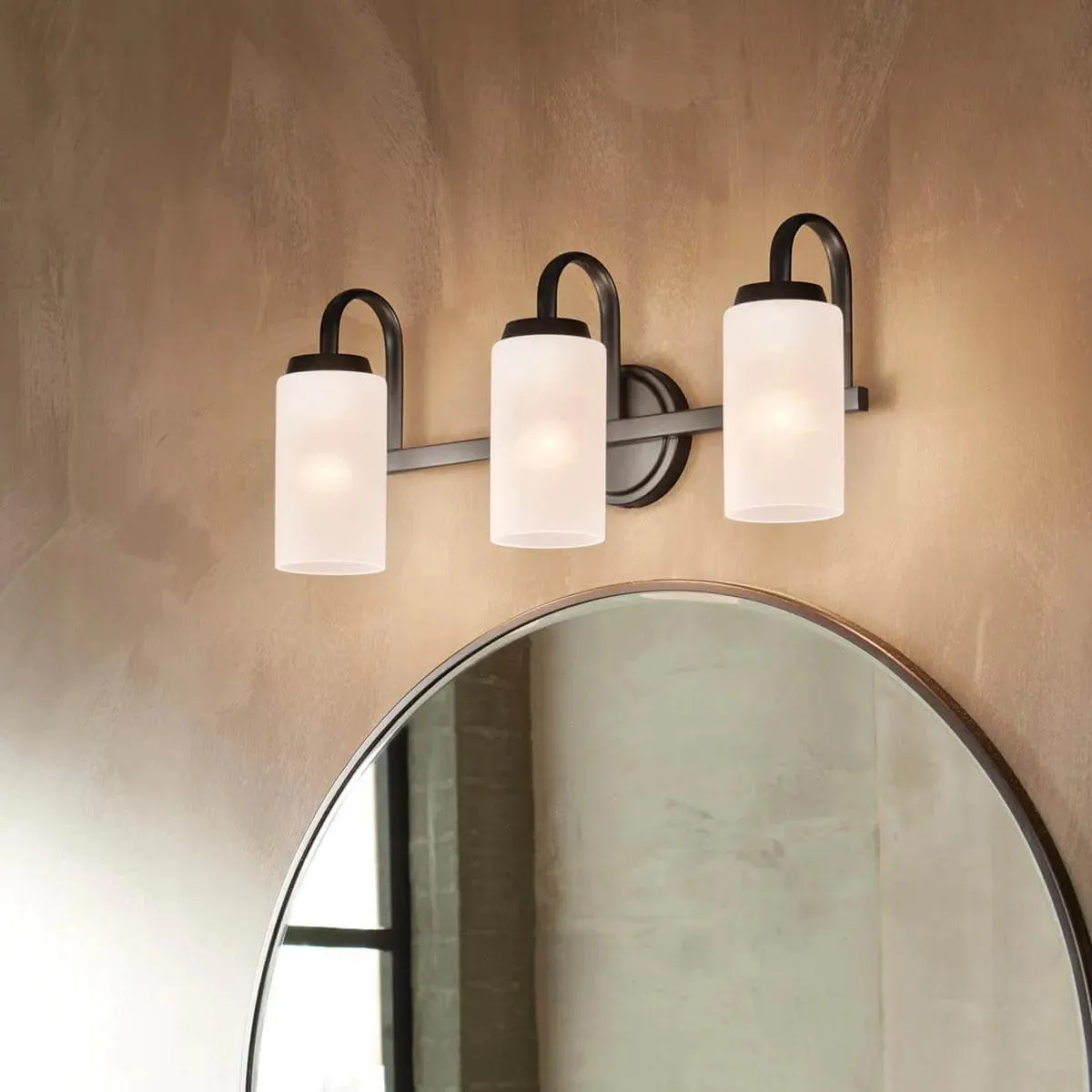Kennewick 23 In 3-Lights Bathroom Vanity Light With Clear Satin Etched Glass, Black Finish