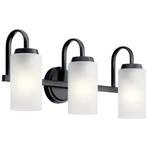 Kennewick 23 In 3-Lights Bathroom Vanity Light With Clear Satin Etched Glass, Black Finish