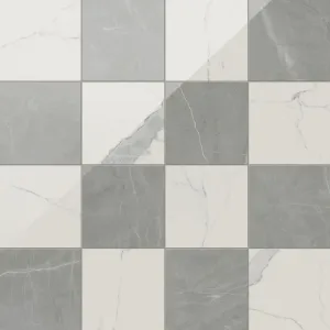 Leona 12x12 Checkerboard Polished Porcelain Tile in Calacatta and Amani Grey
