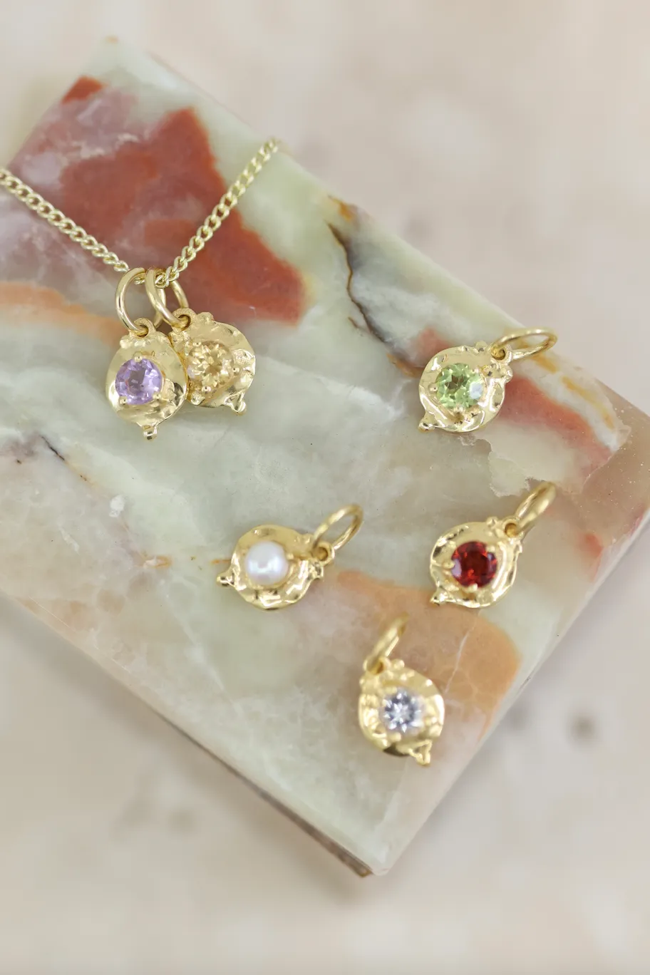 May Emerald Gold Birthstone Necklace Charm