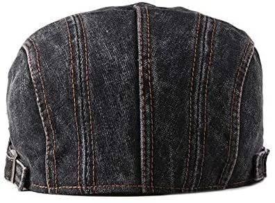 Men's Black Distressed Denim Flat Ivy Newsboy Hat