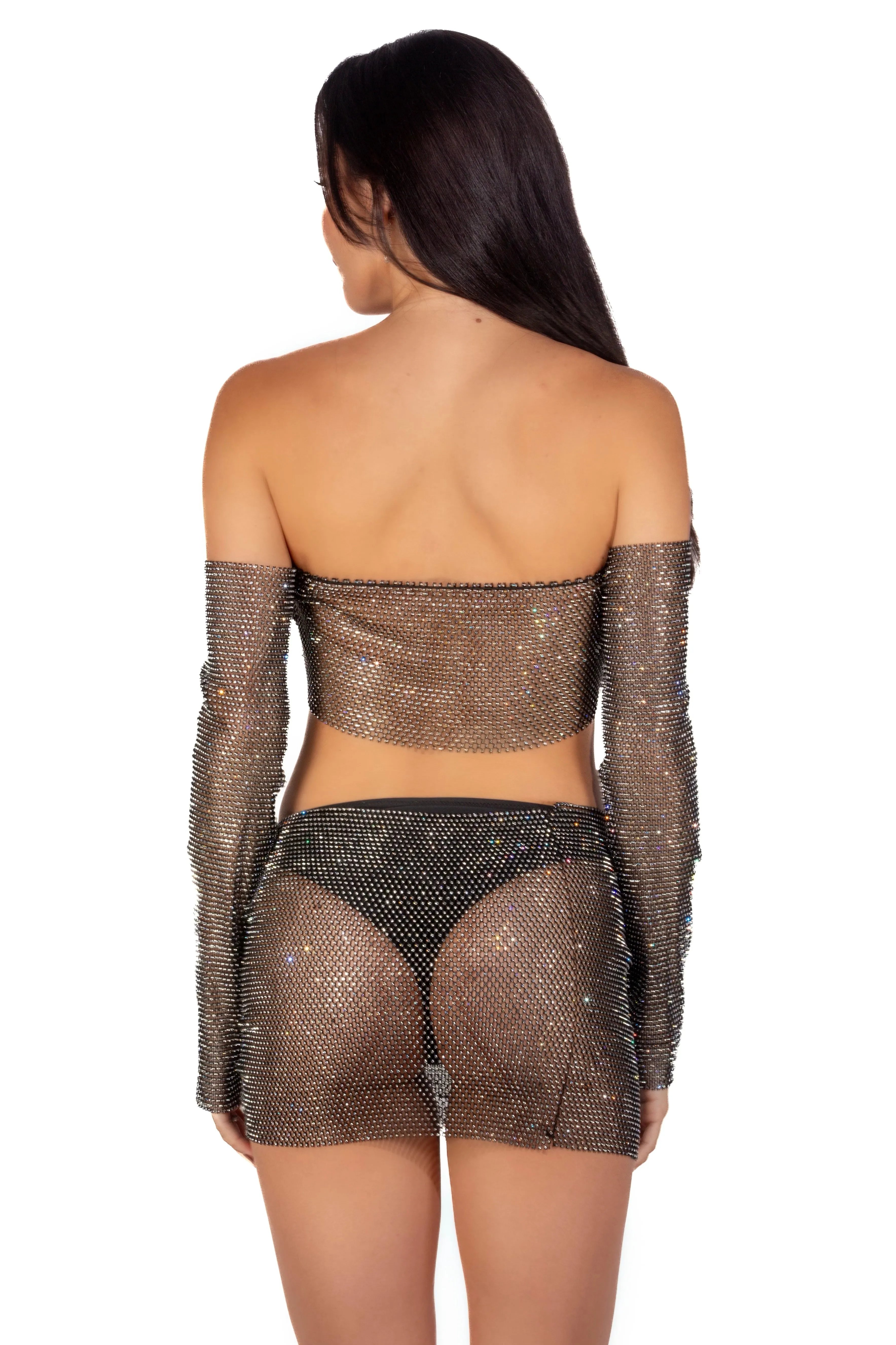 Mesh Fishnet Skirt- Black Cross Tie