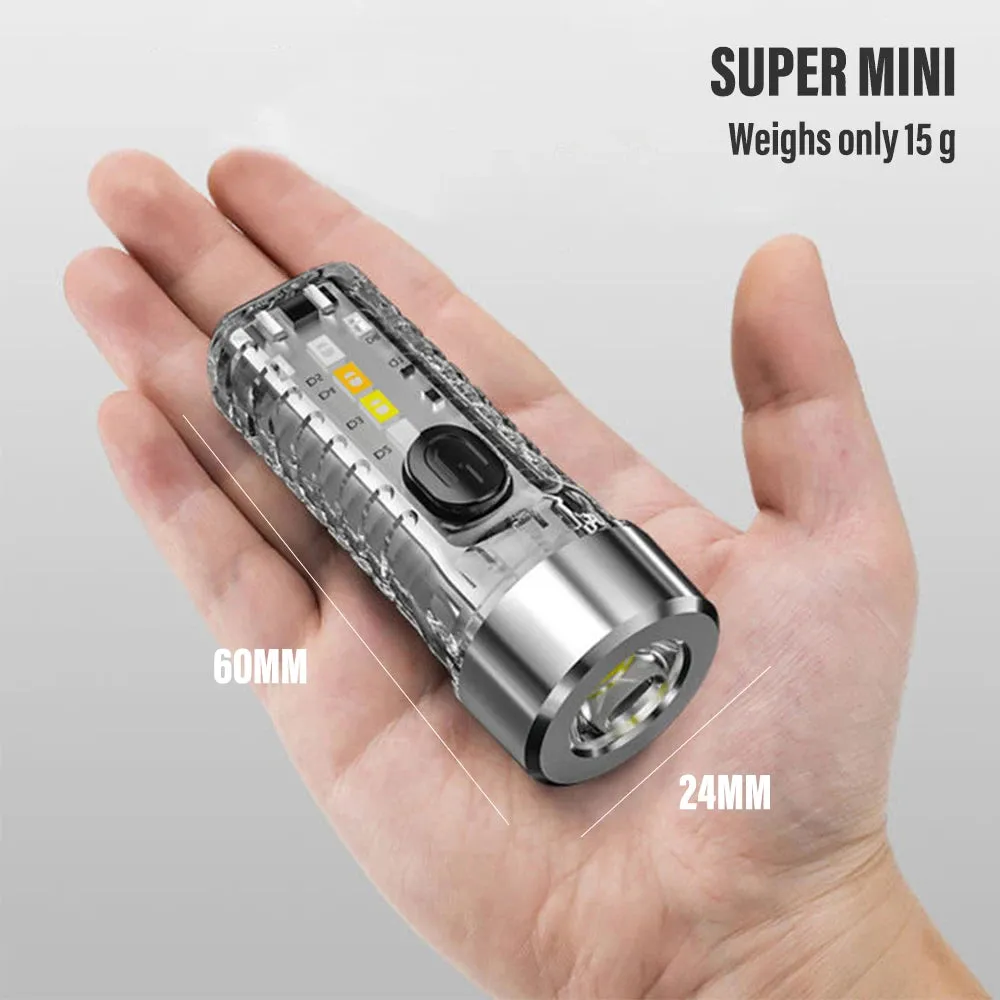 MINI Keychain Flashlight Rechargeable Light Emergency Light with Multicolor Side Lights 7 Lighting Modes For Camping, Home
