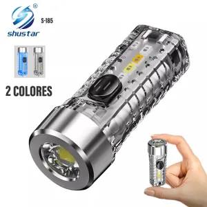 MINI Keychain Flashlight Rechargeable Light Emergency Light with Multicolor Side Lights 7 Lighting Modes For Camping, Home