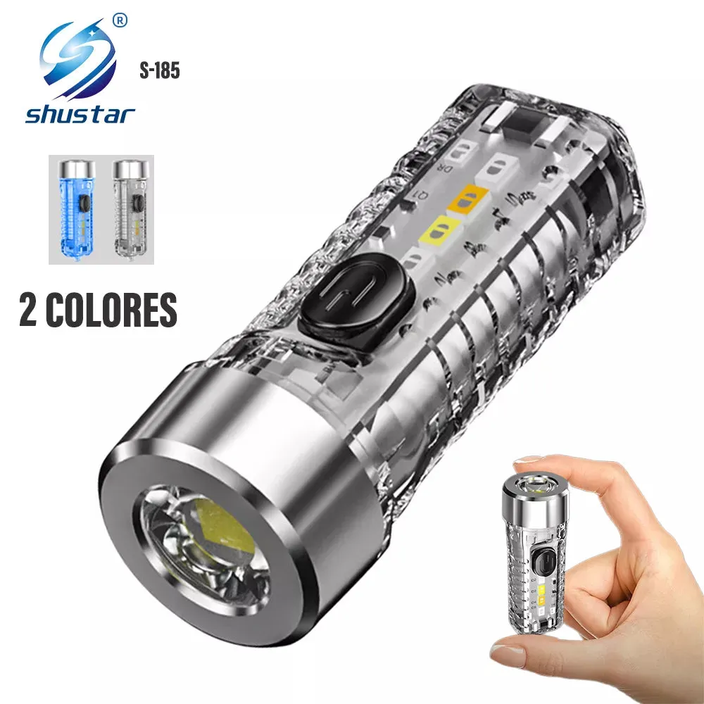 MINI Keychain Flashlight Rechargeable Light Emergency Light with Multicolor Side Lights 7 Lighting Modes For Camping, Home