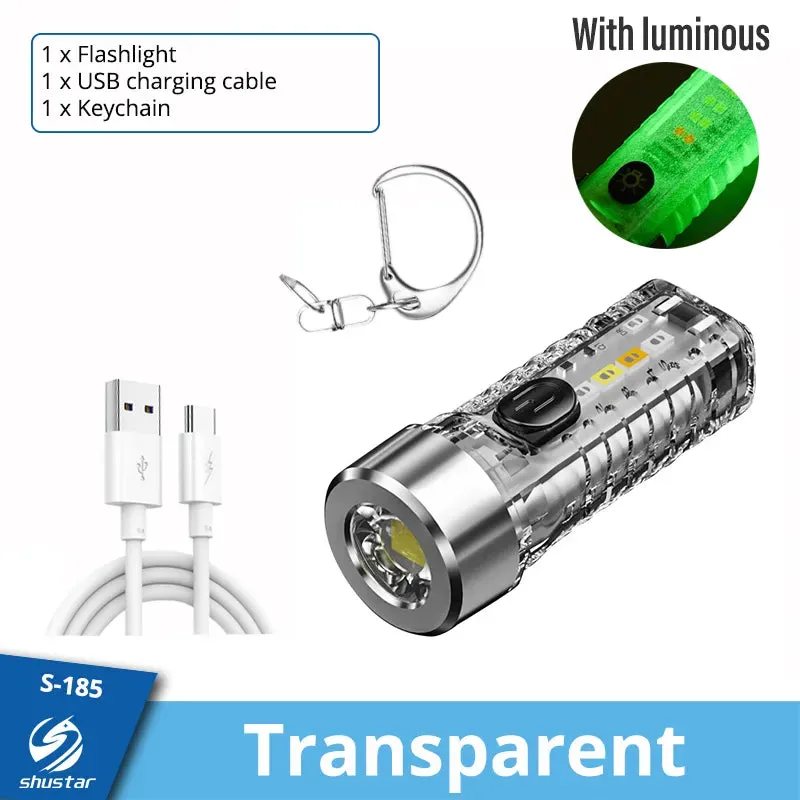 MINI Keychain Flashlight Rechargeable Light Emergency Light with Multicolor Side Lights 7 Lighting Modes For Camping, Home