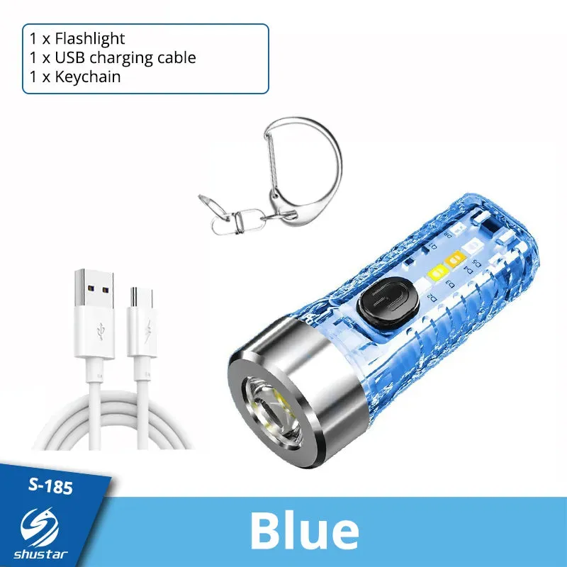 MINI Keychain Flashlight Rechargeable Light Emergency Light with Multicolor Side Lights 7 Lighting Modes For Camping, Home