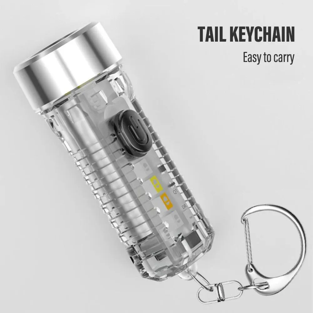 MINI Keychain Flashlight Rechargeable Light Emergency Light with Multicolor Side Lights 7 Lighting Modes For Camping, Home