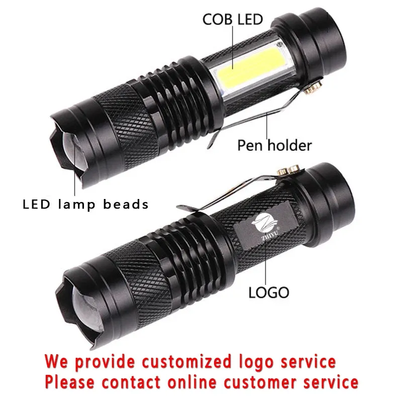 Mini Portable Flashlight Q5 COB Strong Light Zoom 3 Modes Torch Built In Battery USB Rechargeable Lamp Outdoor Camping Lantern