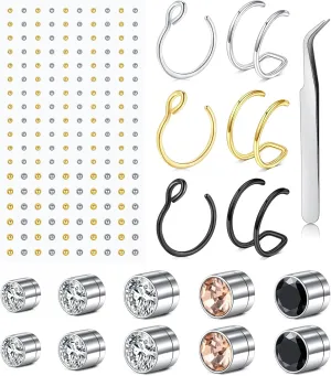 MODRSA Fake Nose Stud & Ring - Clip on, Lip & Eyebrow Piercing - Silver & Gold