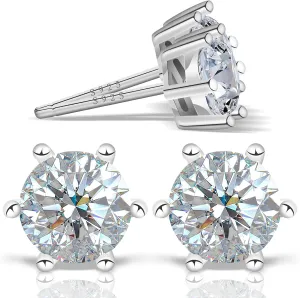 Moissanite Stud Earrings for Women Men 0.6-4ct, 18K Yellow Gold Plated 925 Sterling Silver Mens Stud Earrings, Hypoallergenic Round Cut Earrings Lab Created VVS1 Faux Diamond Stud Push Back