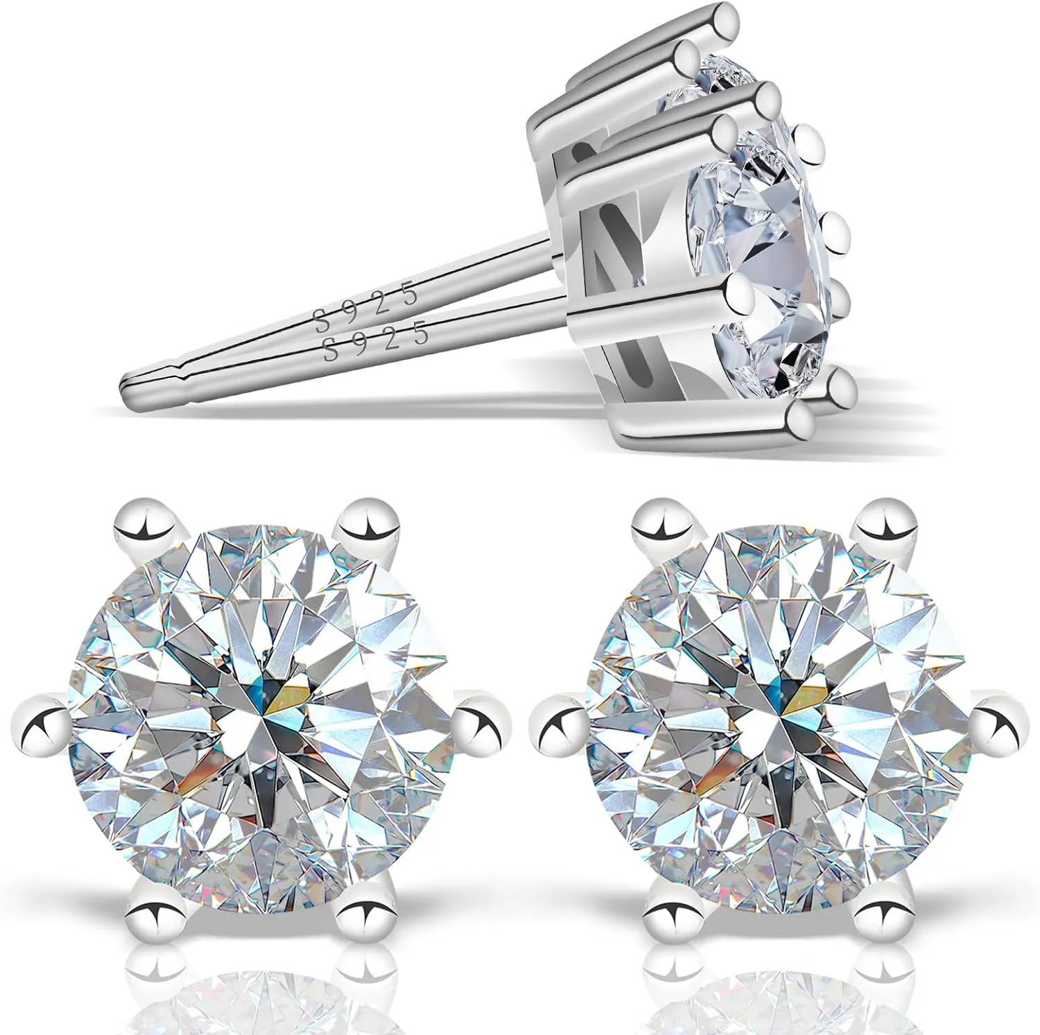 Moissanite Stud Earrings for Women Men 0.6-4ct, 18K Yellow Gold Plated 925 Sterling Silver Mens Stud Earrings, Hypoallergenic Round Cut Earrings Lab Created VVS1 Faux Diamond Stud Push Back