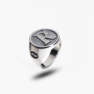 MONETA Silver Initial R Ring