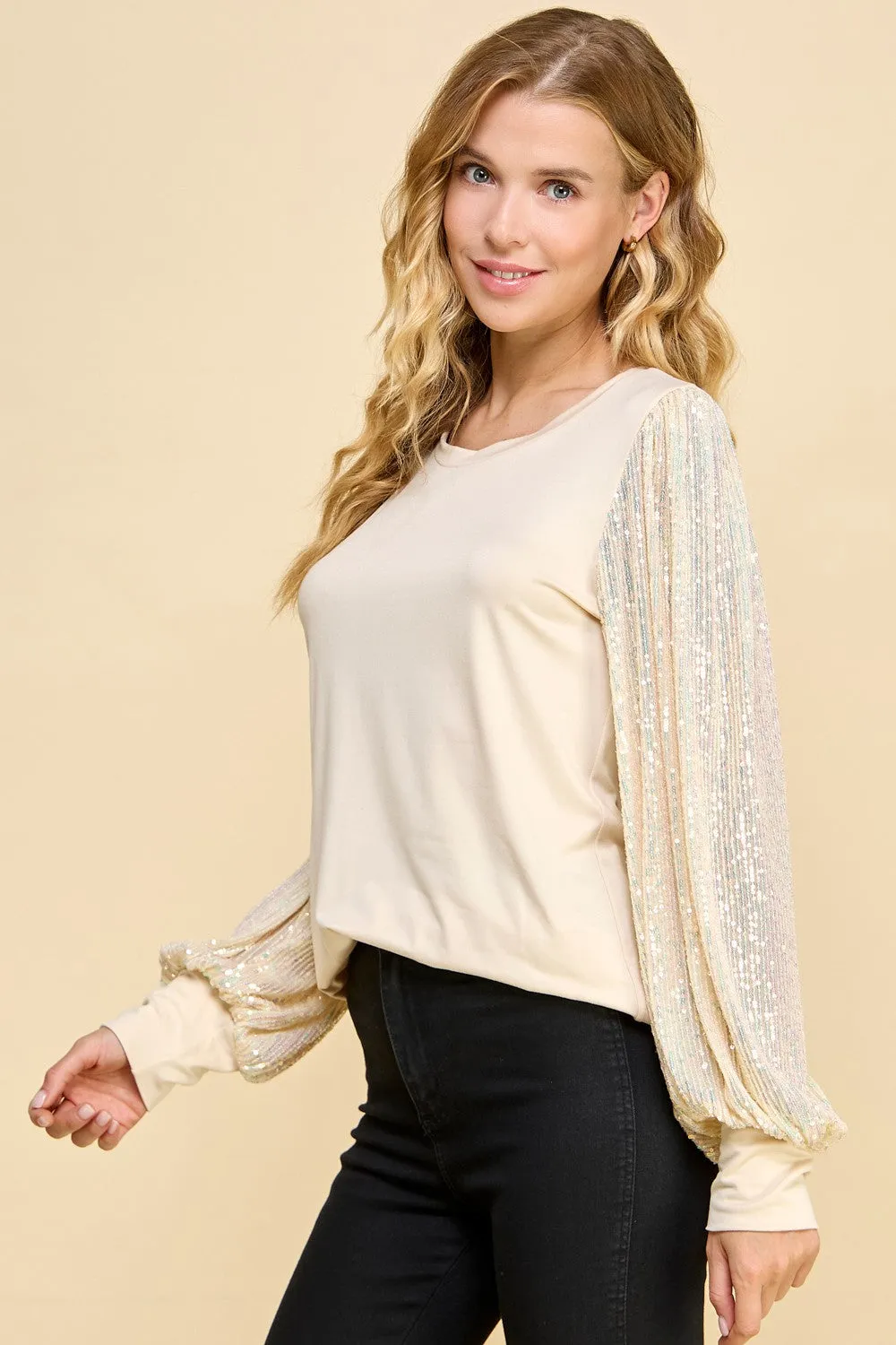 Moxie Sequin Sleeve Top