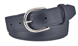 Navy Smooth Leather Belt, Soho Buckle (Shiny Silver)