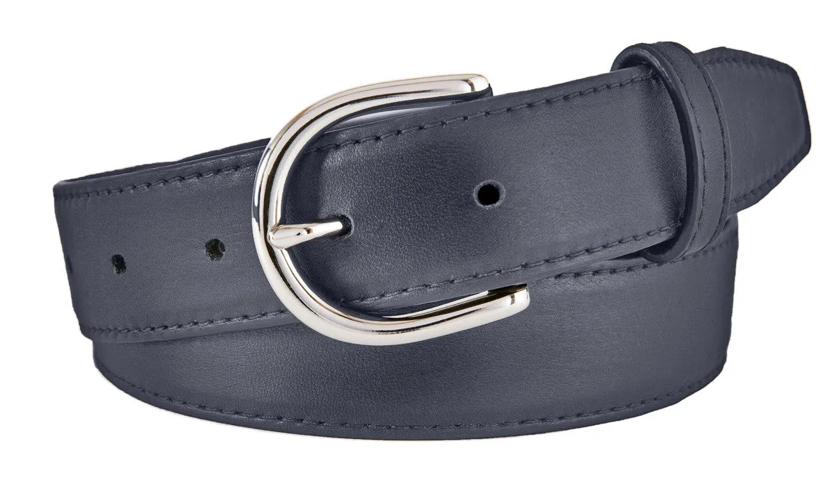 Navy Smooth Leather Belt, Soho Buckle (Shiny Silver)