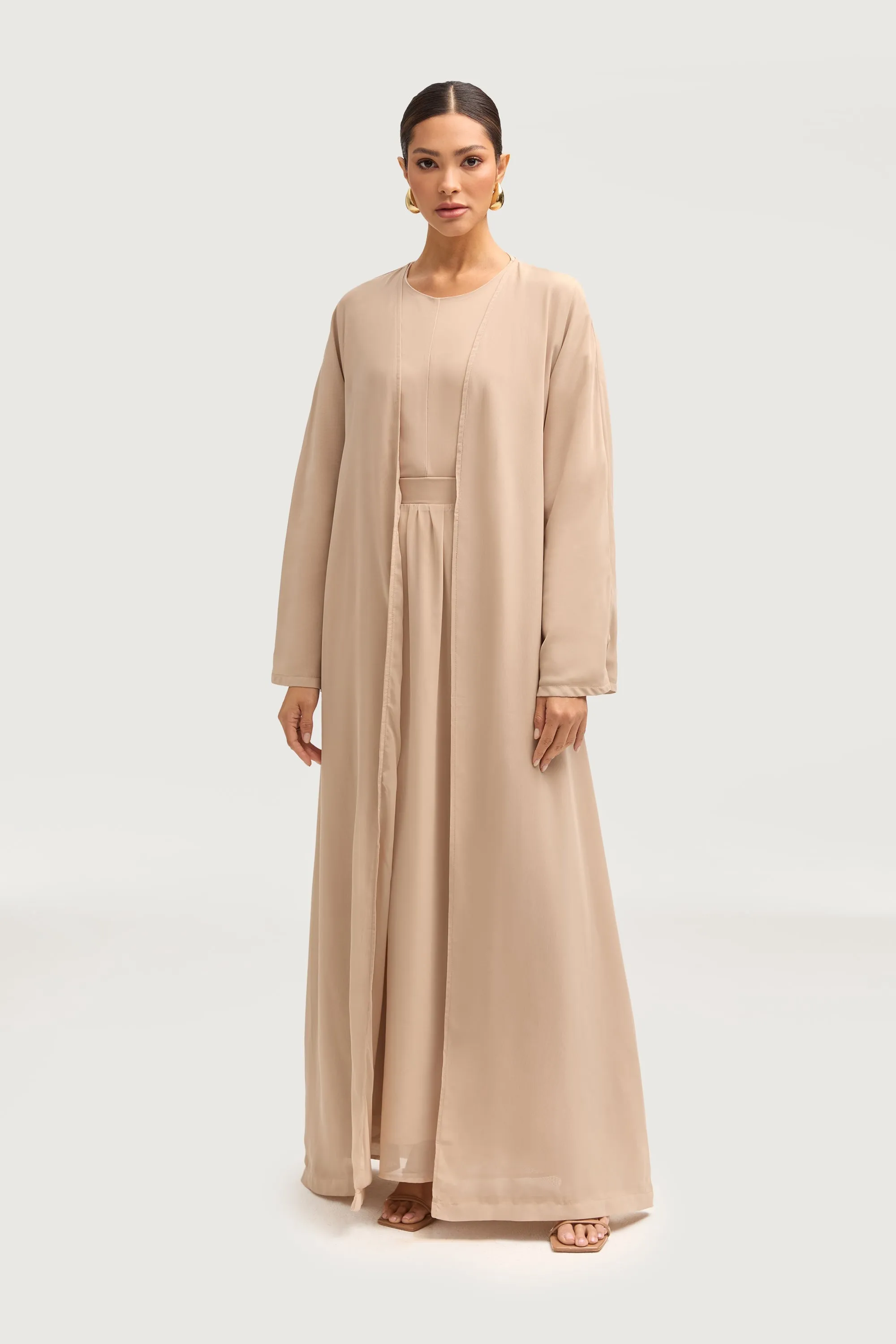 Nevene Open Abaya - Stone