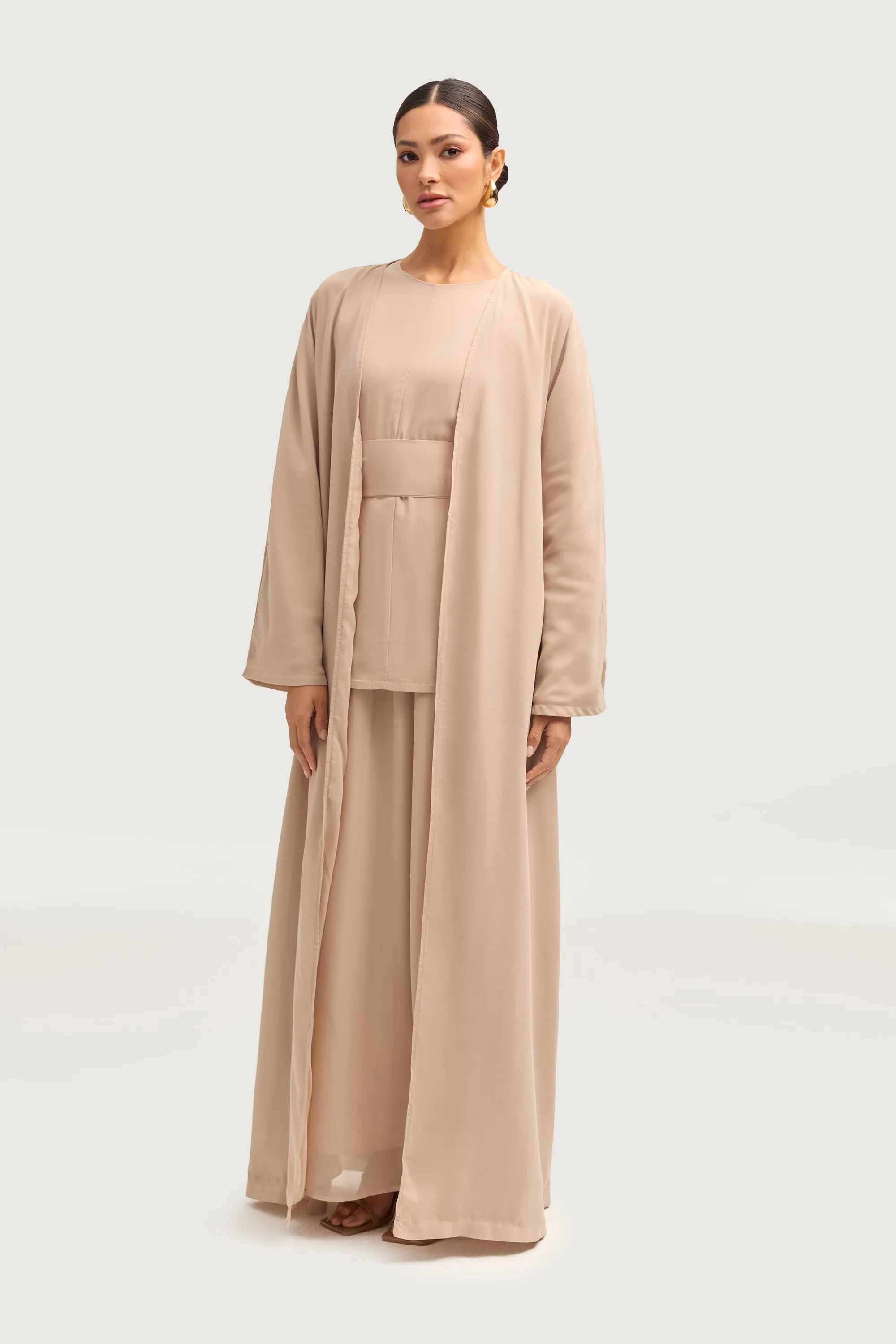 Nevene Open Abaya - Stone
