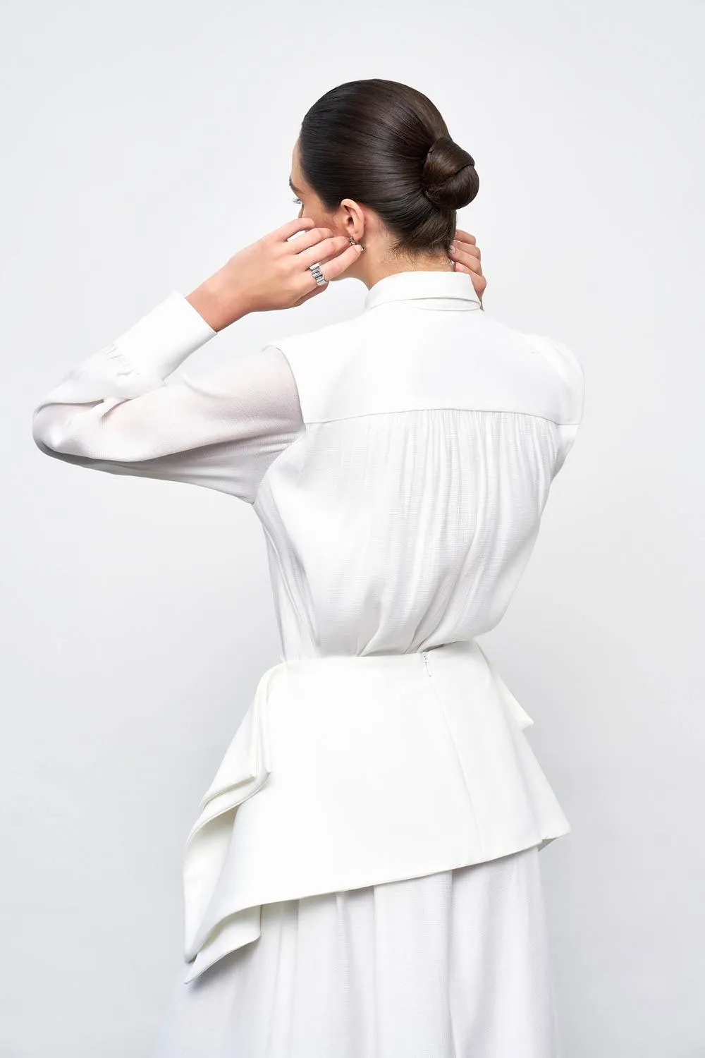 Ophelia Peplum Cuff Sleeved Crinkle Chiffon Ankle Length Dress