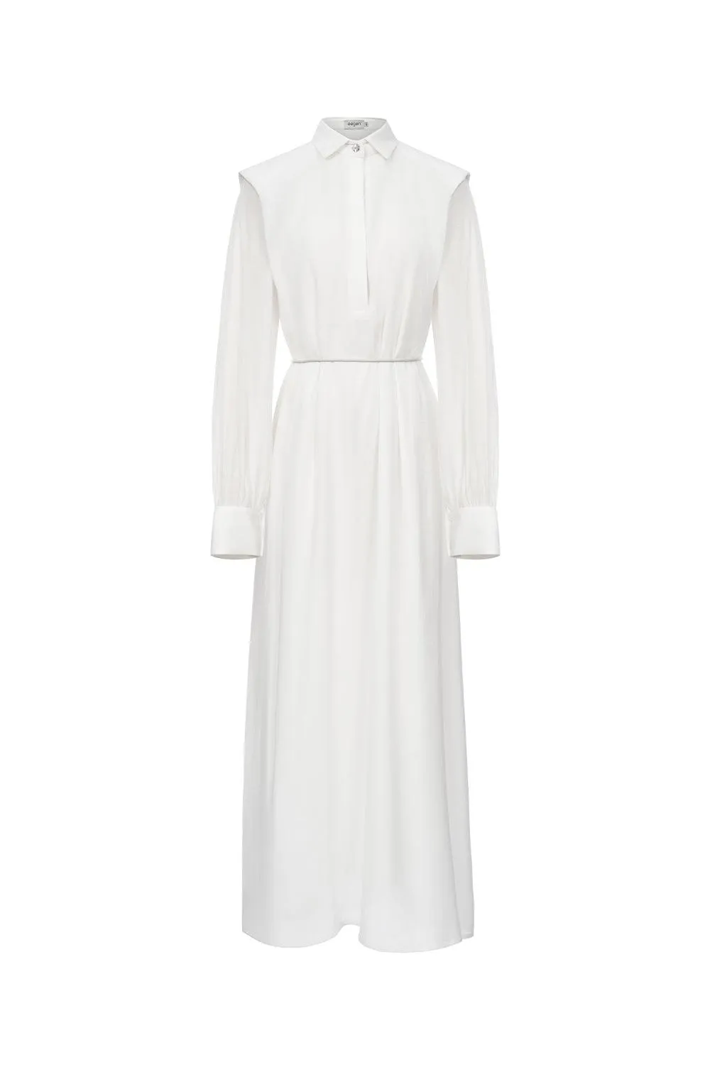 Ophelia Peplum Cuff Sleeved Crinkle Chiffon Ankle Length Dress