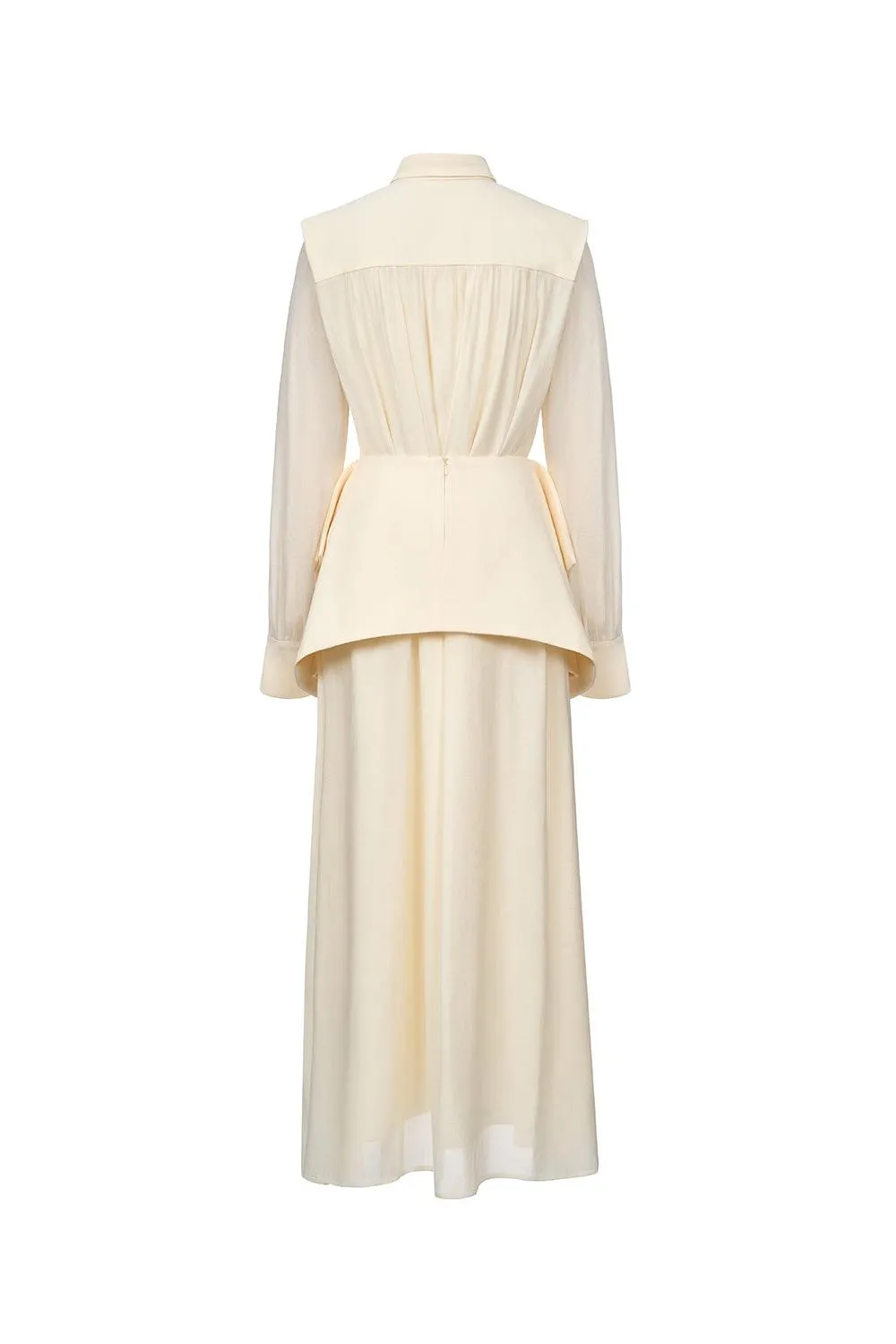 Ophelia Peplum Cuff Sleeved Crinkle Chiffon Ankle Length Dress