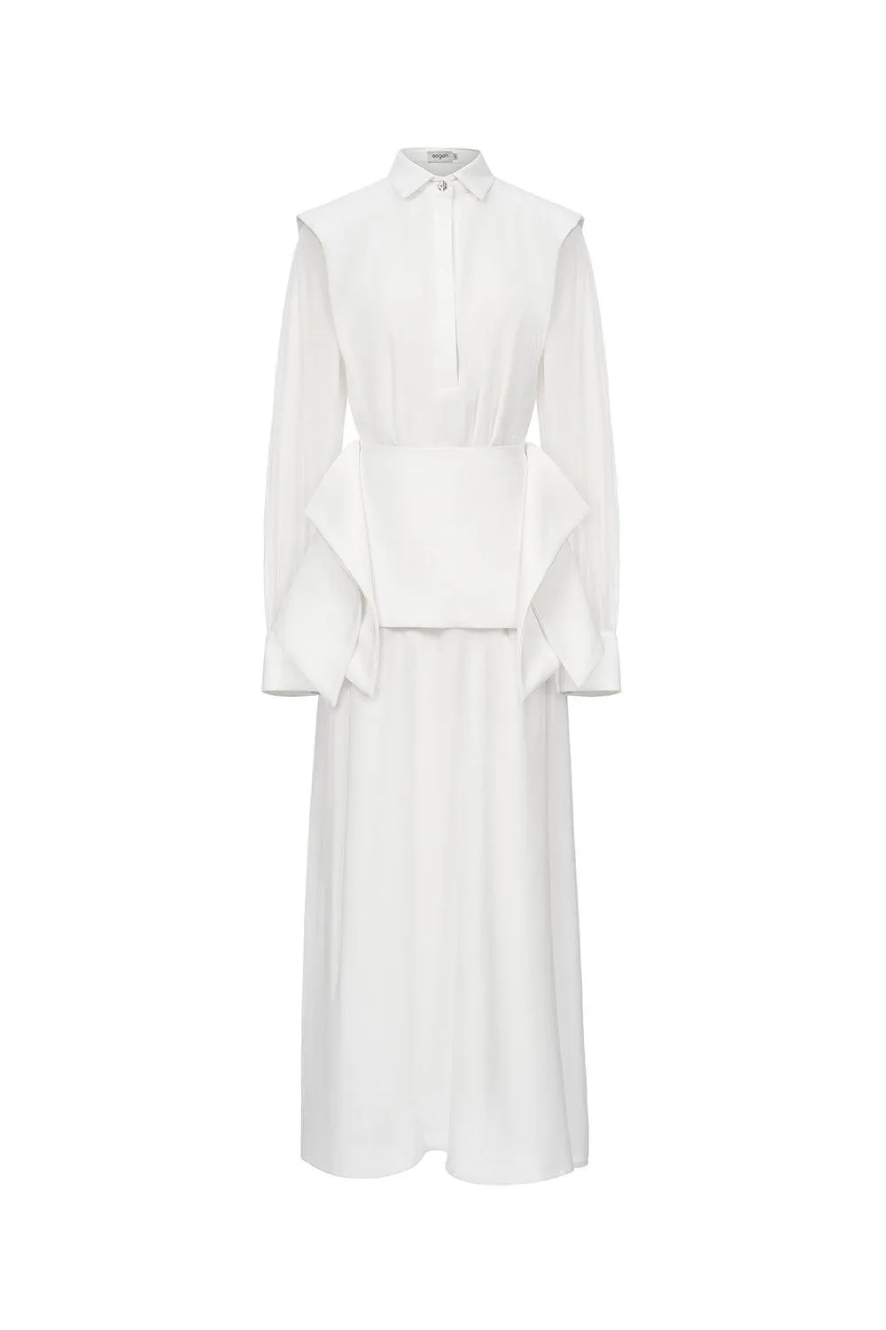 Ophelia Peplum Cuff Sleeved Crinkle Chiffon Ankle Length Dress