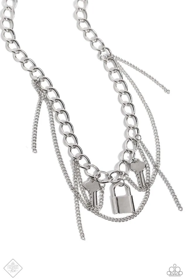 Paparazzi Necklace ~ Against the LOCK - Silver