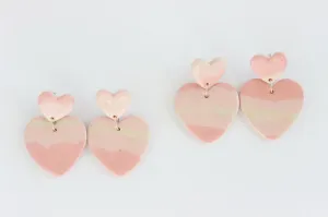 Pink Striped Double Heart Statement Earrings / Valentine Collection
