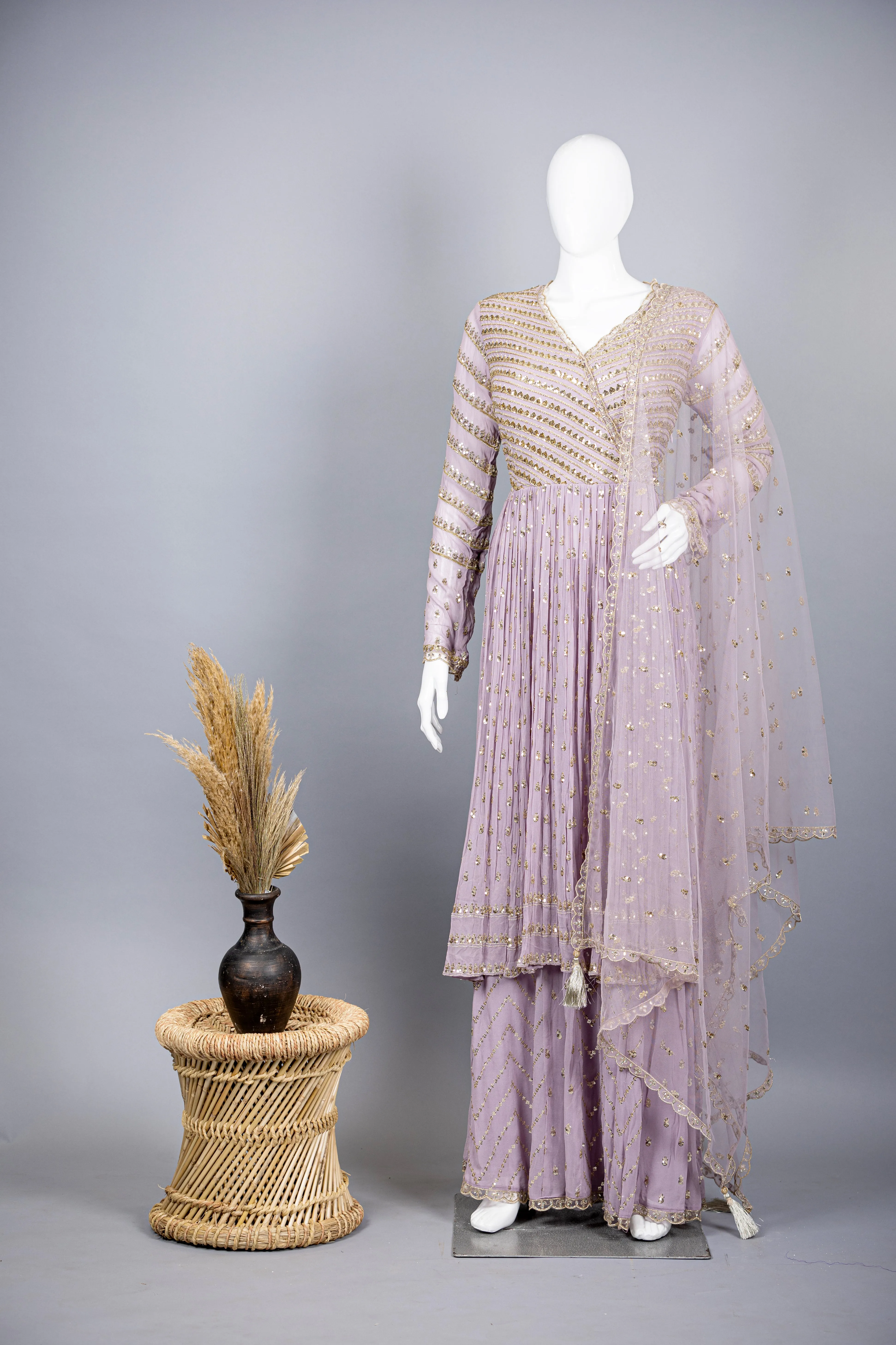 Purple Georgette Silk Plazo with Hand Work
