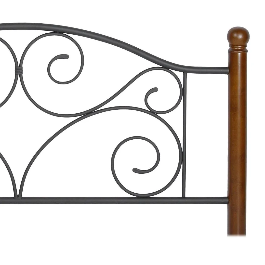 Queen Complete Metal Bed Frame with Wood Post Headboard and Footboard in Matte Black Finish