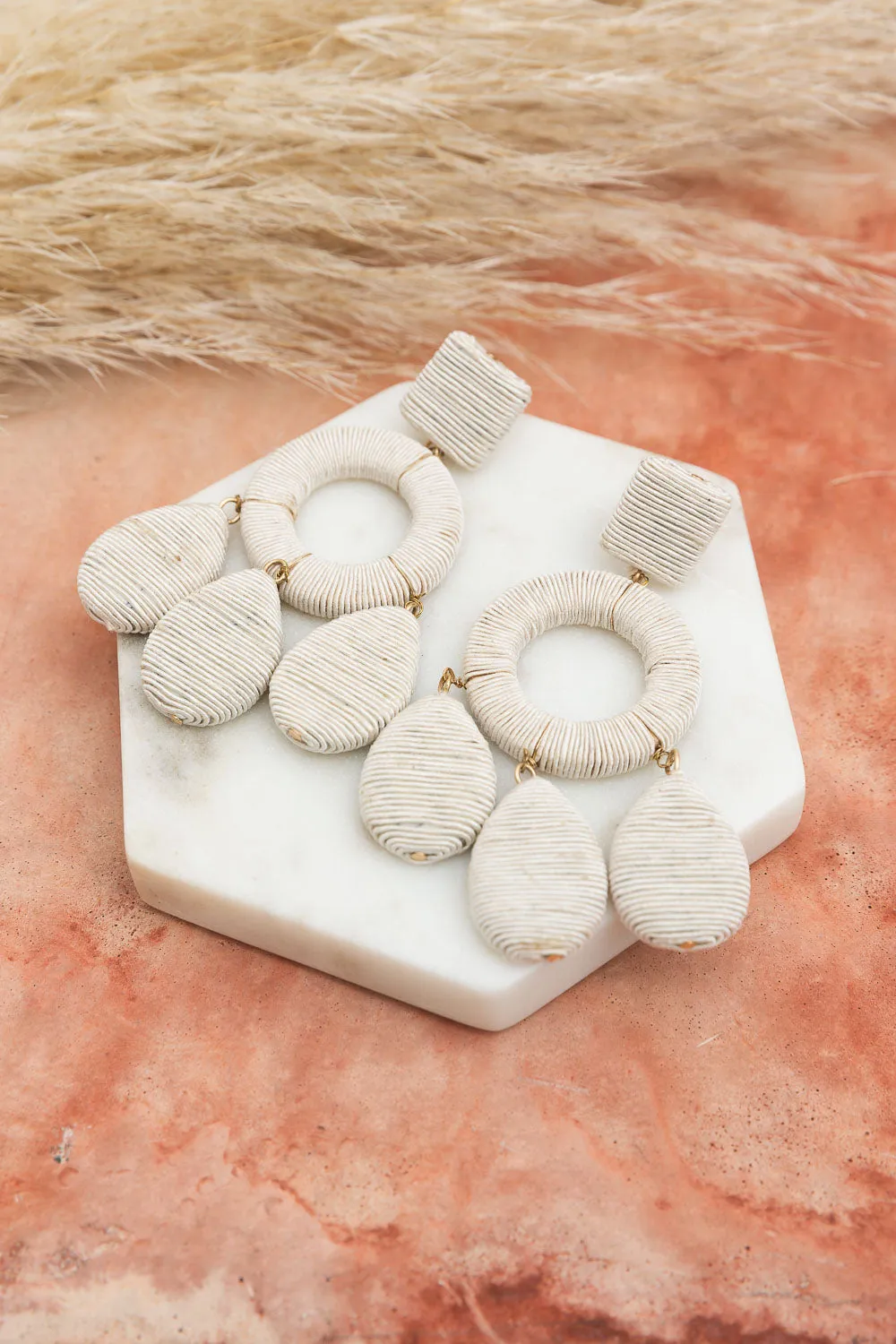Raffia Bloom Circle & Teardrop Earrings