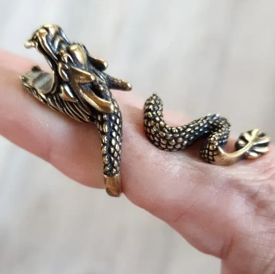 Retro Mystical Time Brass Dragon Ring