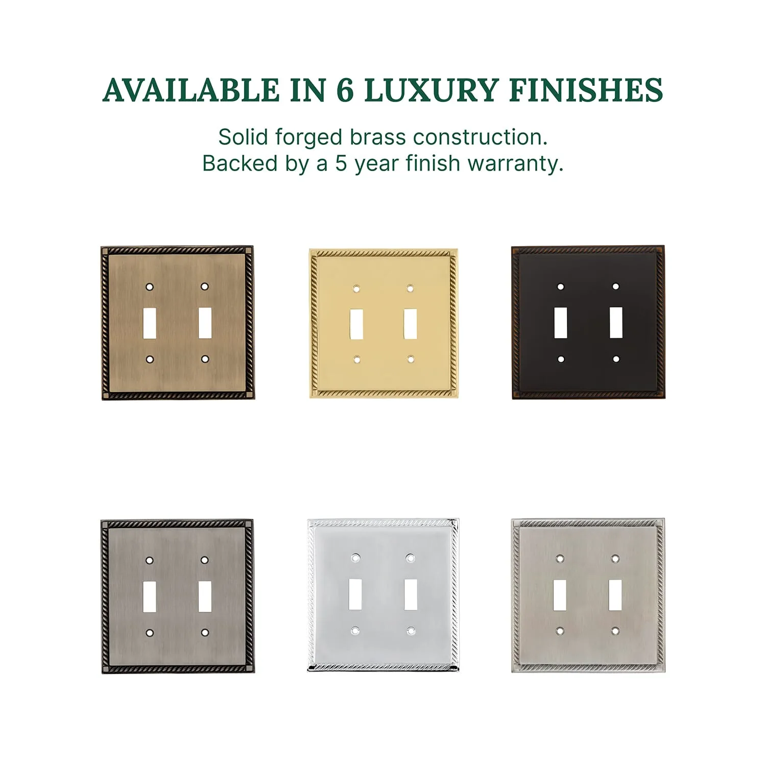 Rope Switch Plate with Double Toggle in Unlacquered Brass