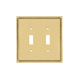 Rope Switch Plate with Double Toggle in Unlacquered Brass