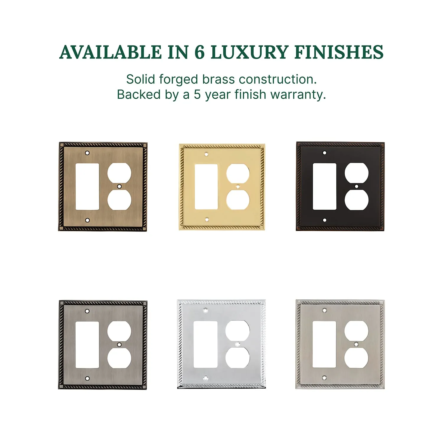 Rope Switch Plate with Rocker and Outlet in Unlacquered Brass
